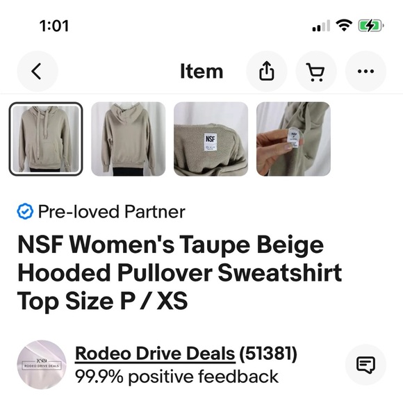 NSF Women's Taupe Beige Hooded Pullover Sweatshirt Size Medium - Picture 1 of 1